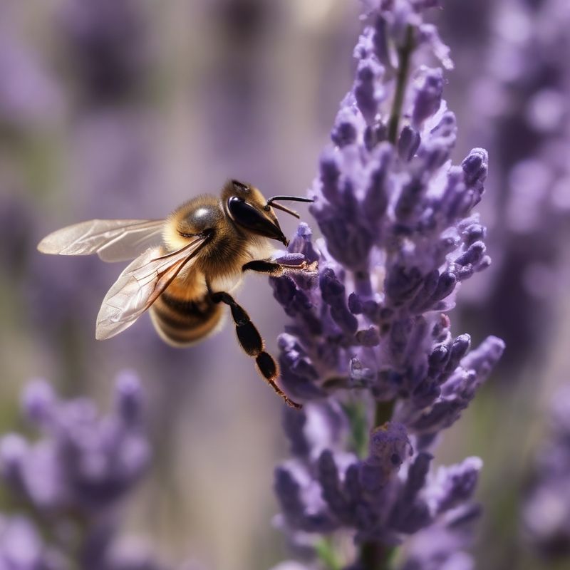 Abeja polinizando una flor de lavanda