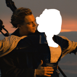 Titanic scene on the ship with Rose's face in black