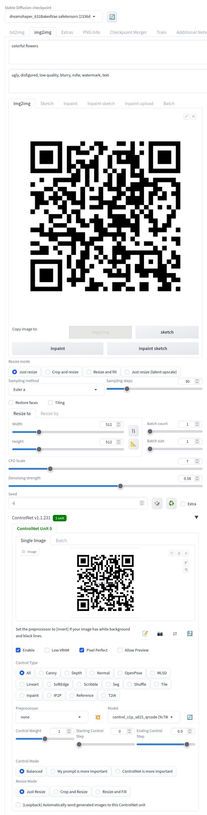 Screenshot showing the parameters used in Automatic1111