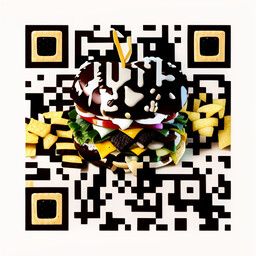 QR code generated with the prompt "delicious burguer and frech chips"
