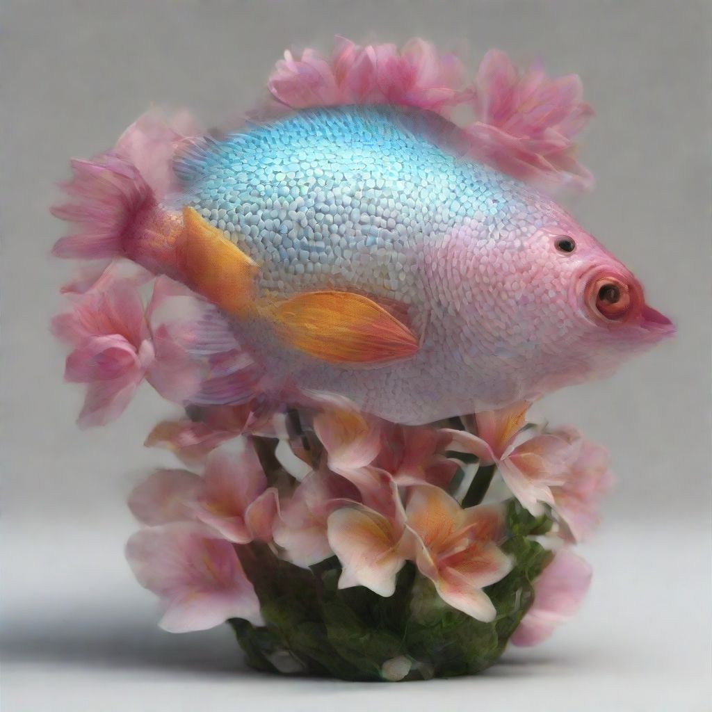 Brightly colored fish surrounded by flowers