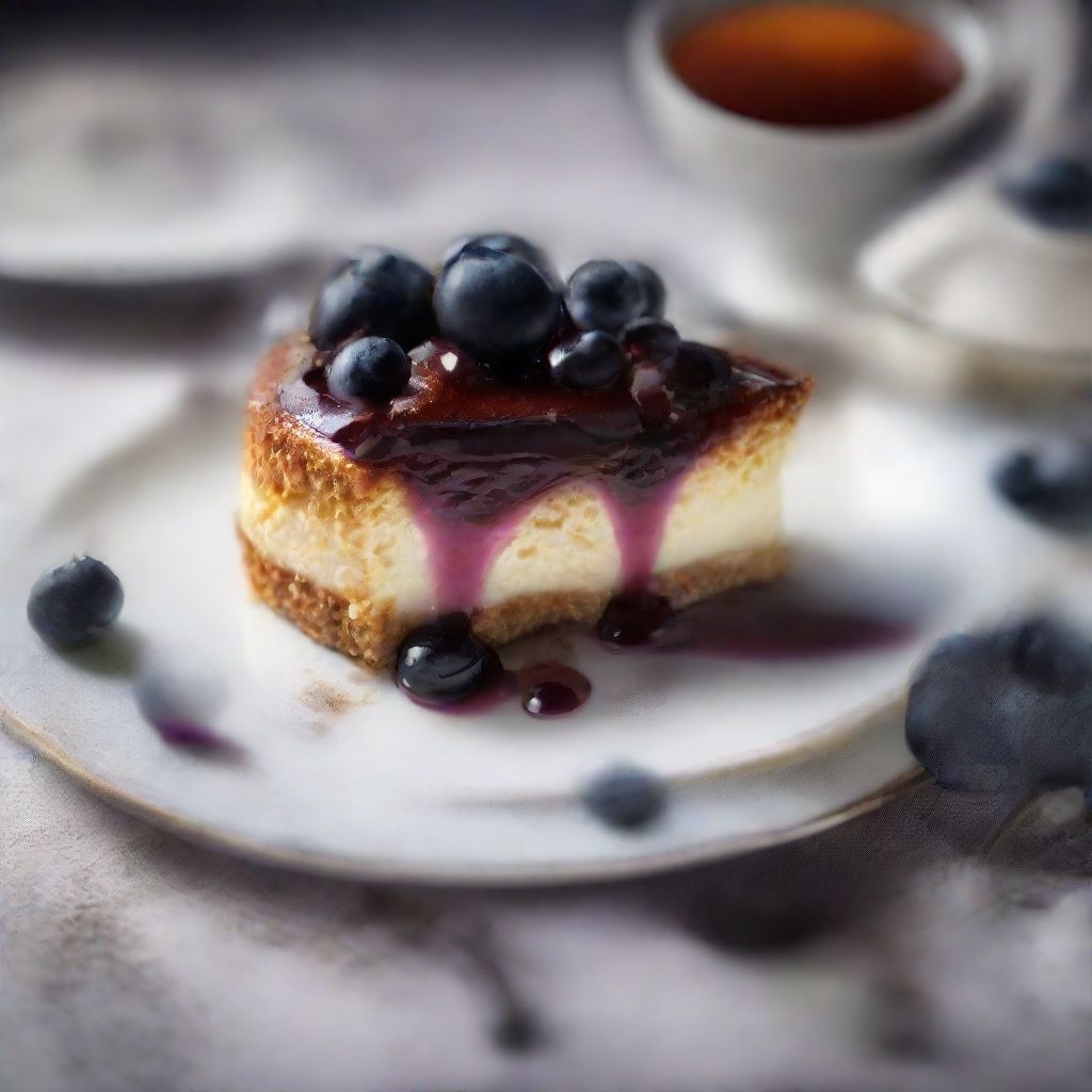 Slice of cheesecake with jam and blueberries on a plate