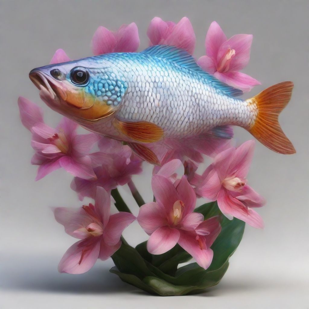 Brightly colored fish surrounded by flowers