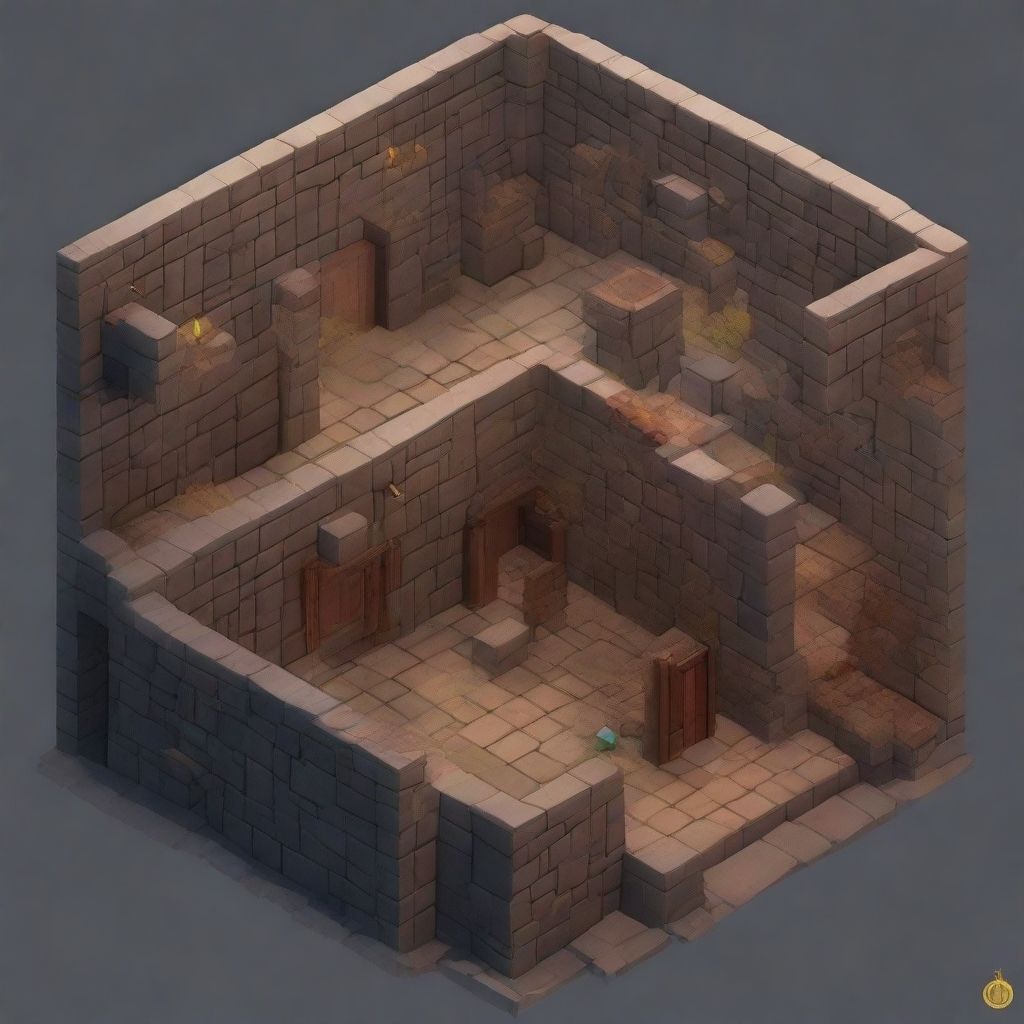 Interior of a castle room with a 3D video game look in isometric view