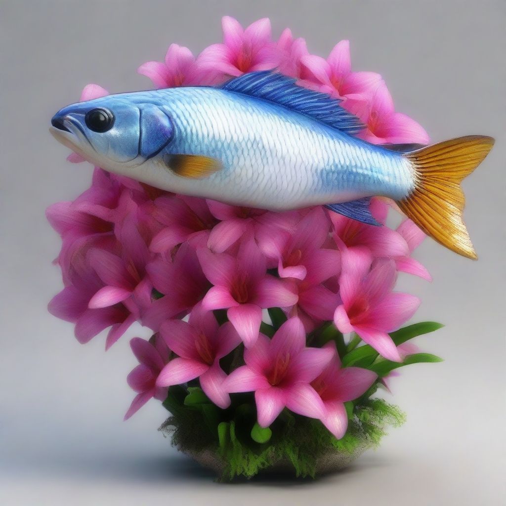 Brightly colored fish surrounded by flowers