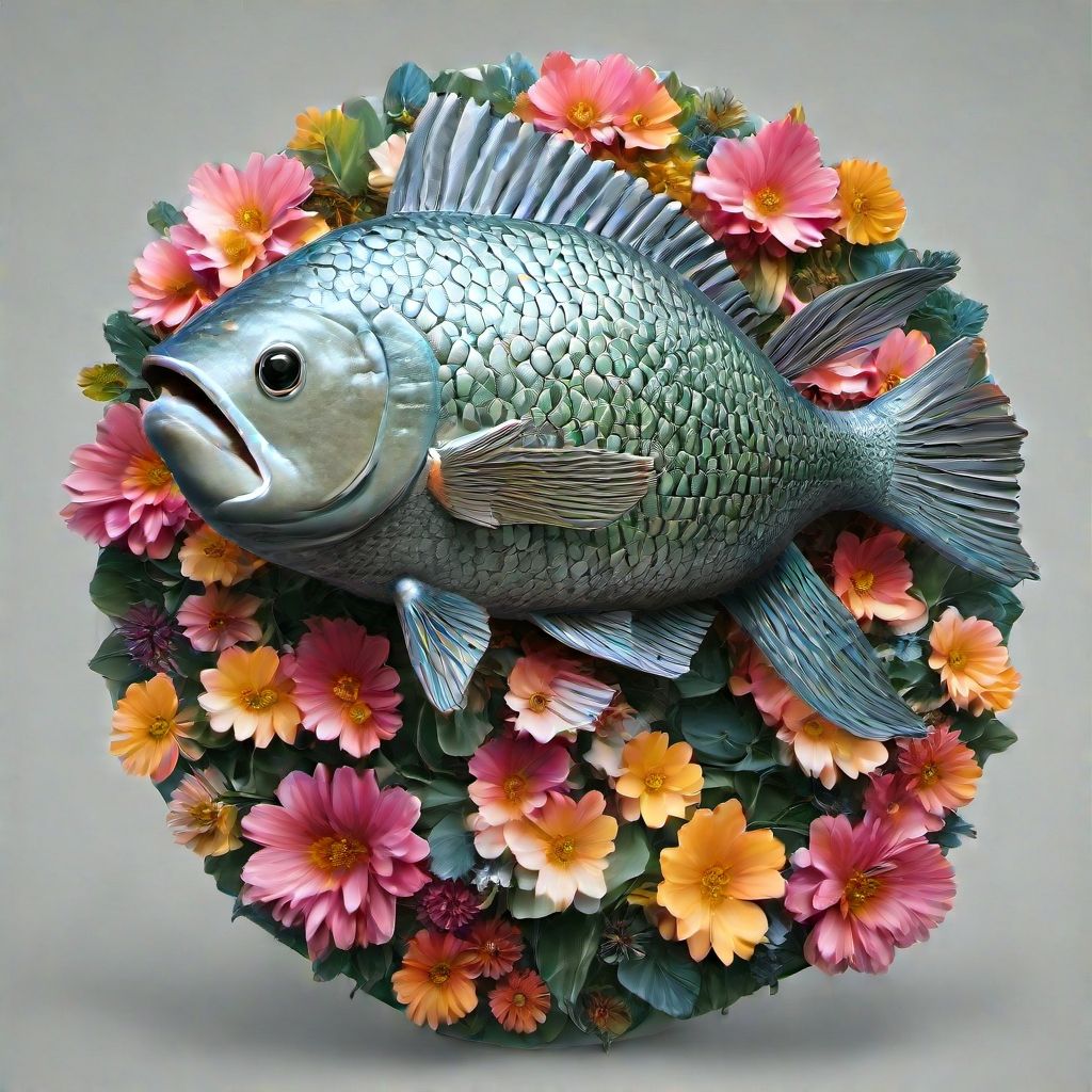 Brightly colored fish surrounded by flowers