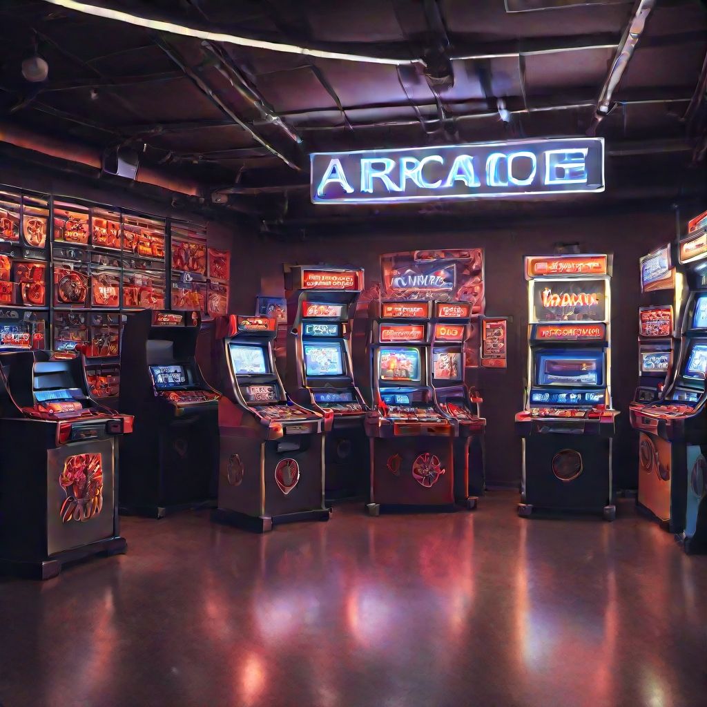 Arcade room with retro machines and neon lights