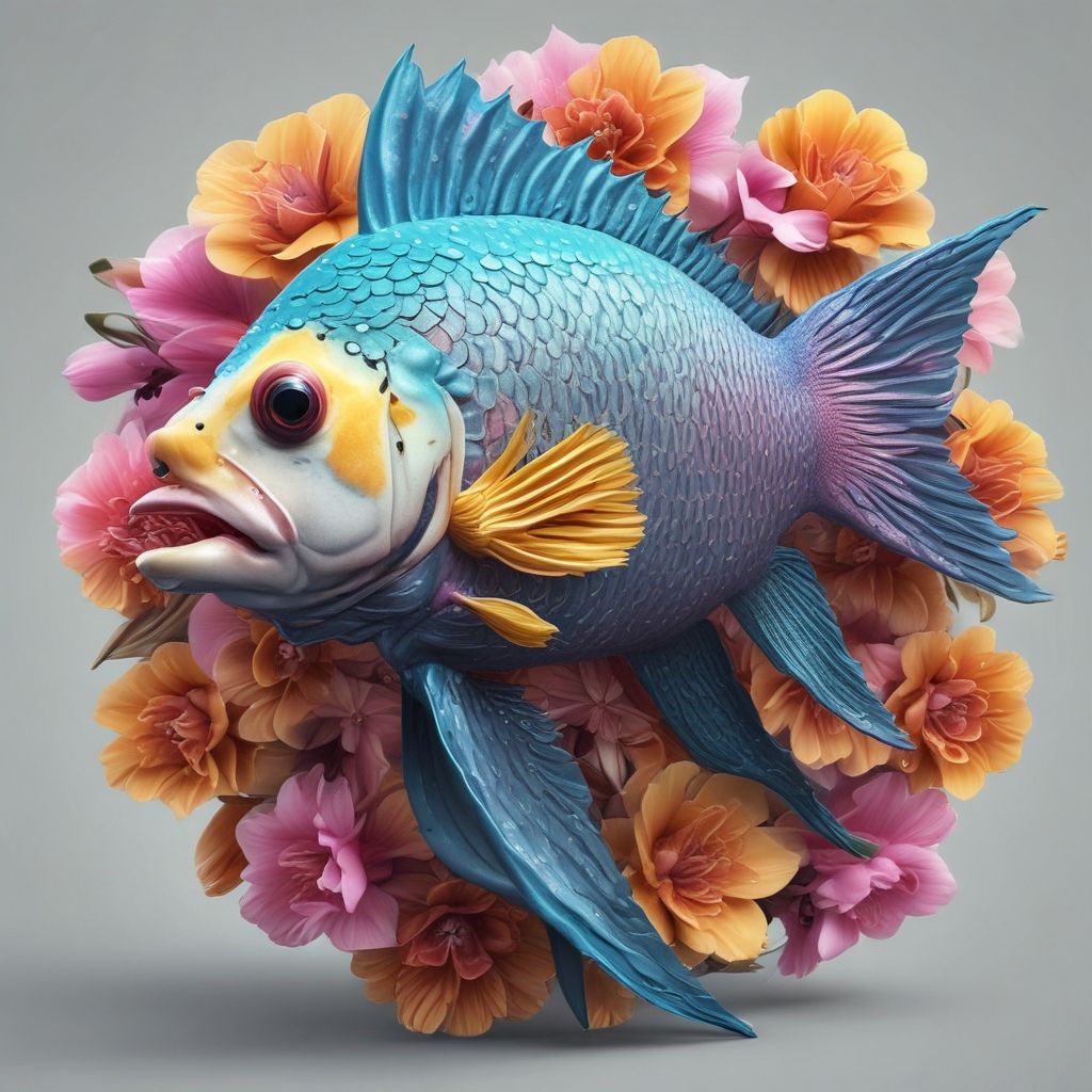 Brightly colored fish surrounded by flowers