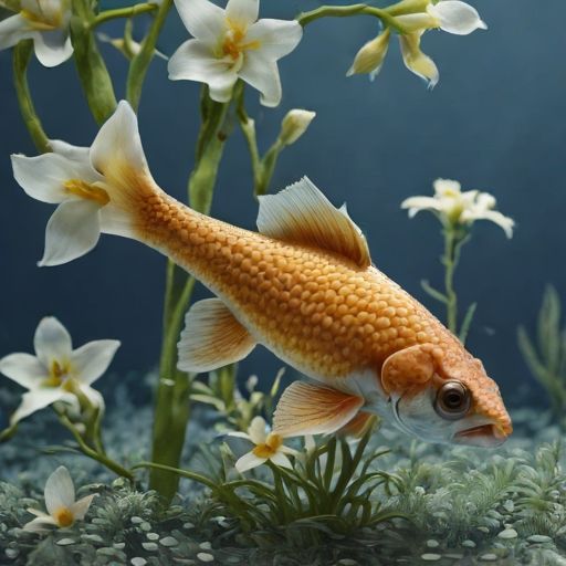 Brightly colored fish surrounded by flowers