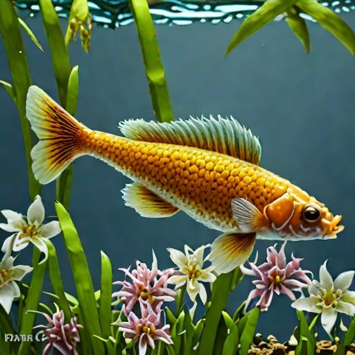 Brightly colored fish surrounded by flowers