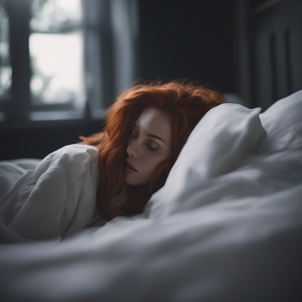 Red-haired woman tucked in and sleeping peacefully in the morning