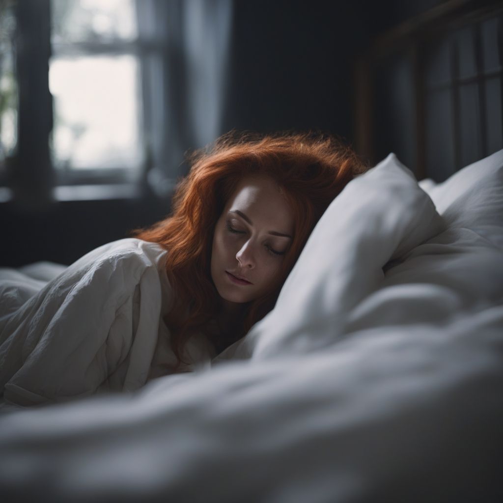 Red-haired woman tucked in and sleeping peacefully in the morning