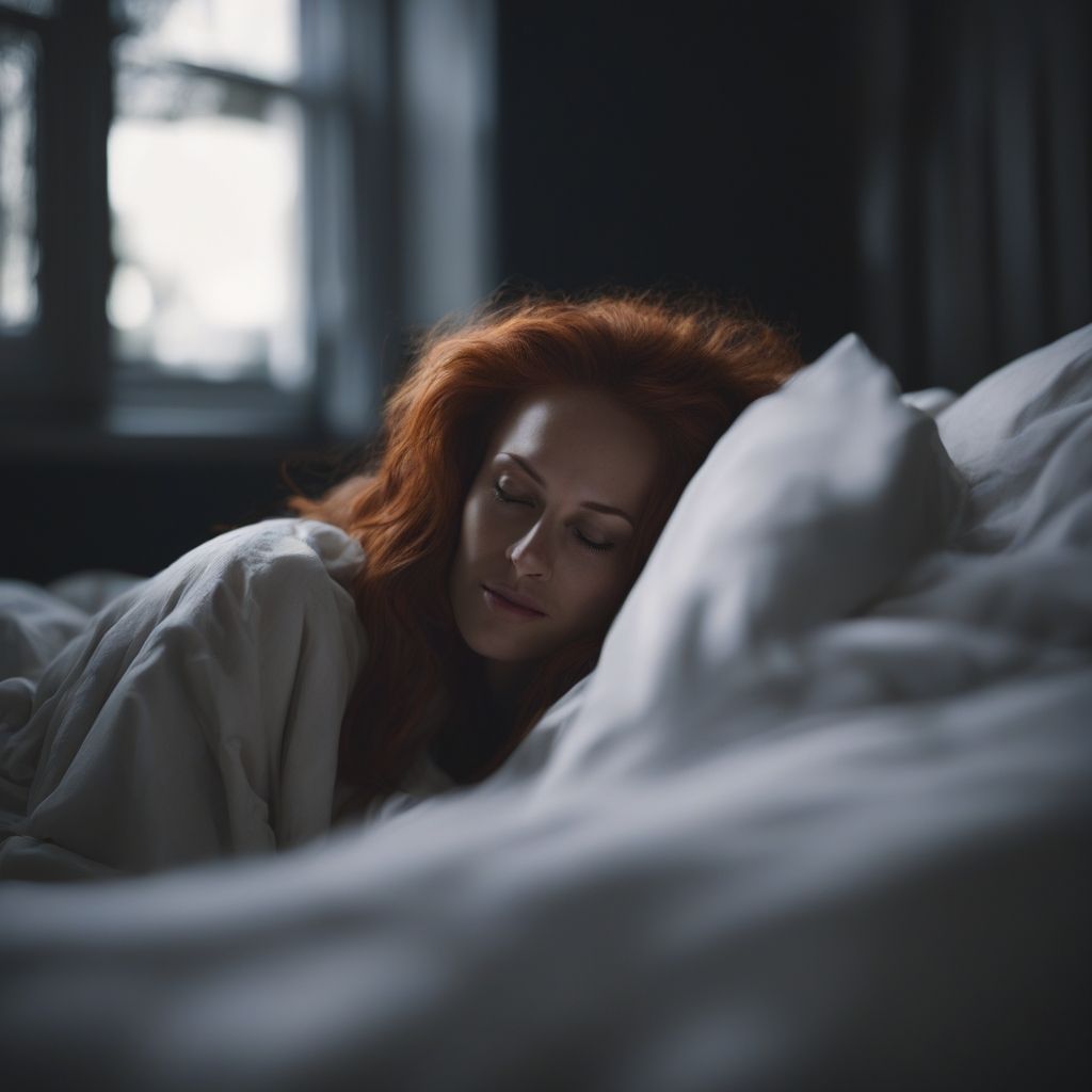 Red-haired woman tucked in and sleeping peacefully in the morning