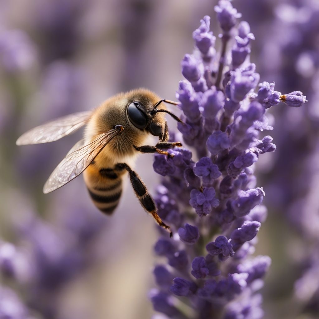 Bee pollinating a lavender flower