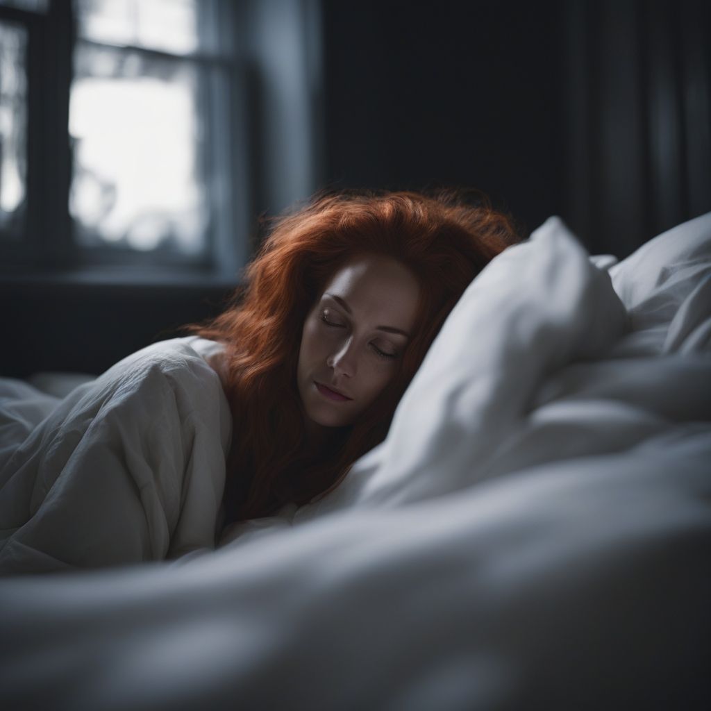 Red-haired woman tucked in and sleeping peacefully in the morning