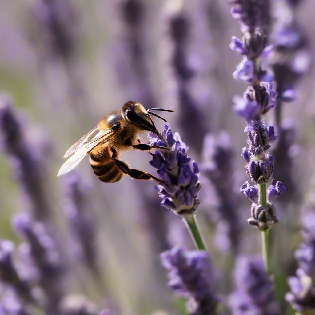 Bee pollinating a lavender flower