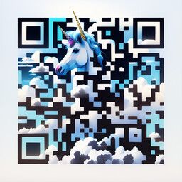 Código QR generado con el prompt "realistic unicorn, clouds, sky background"