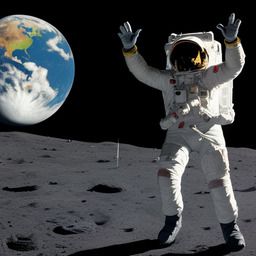 Astronauta con los brazos en alto