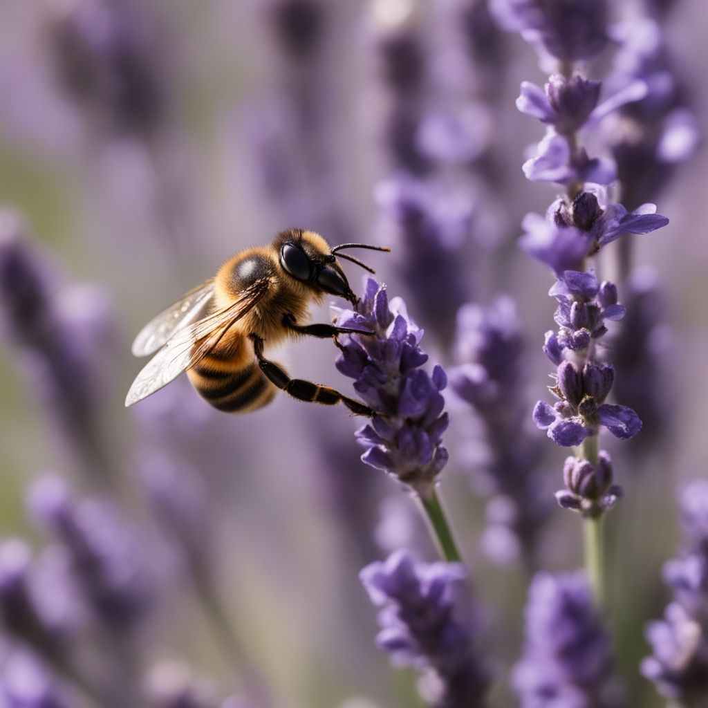 Abeja polinizando una flor de lavanda