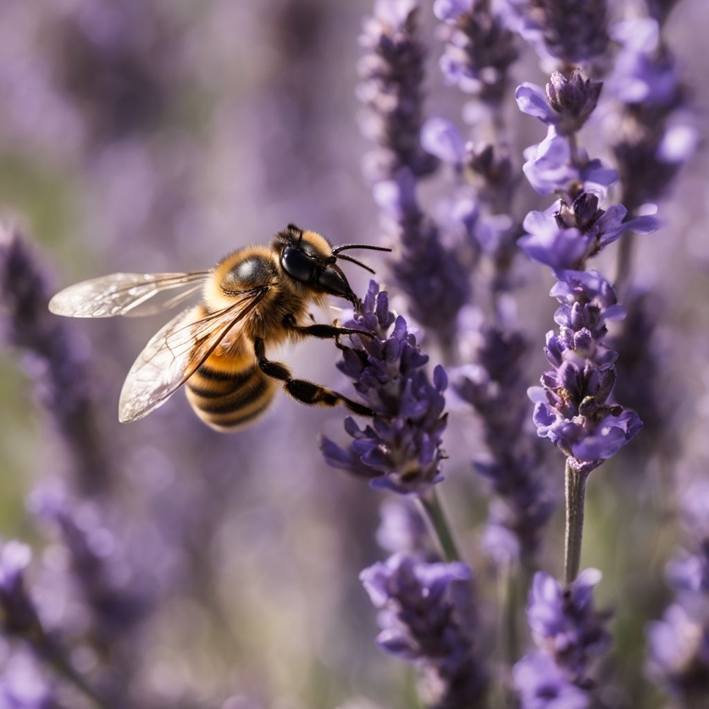 Abeja polinizando una flor de lavanda