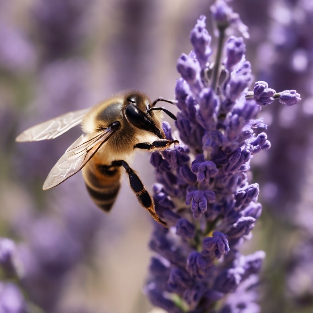 Abeja polinizando una flor de lavanda