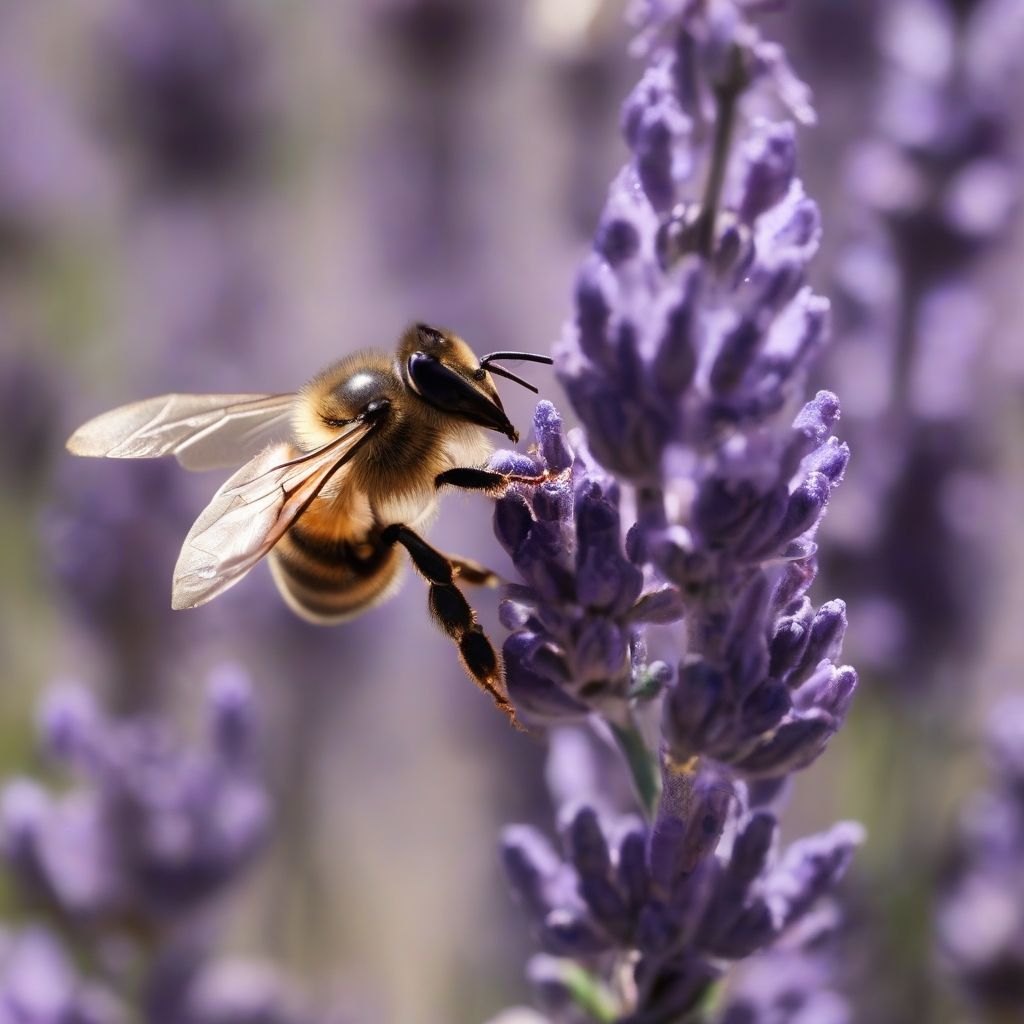 Abeja polinizando una flor de lavanda