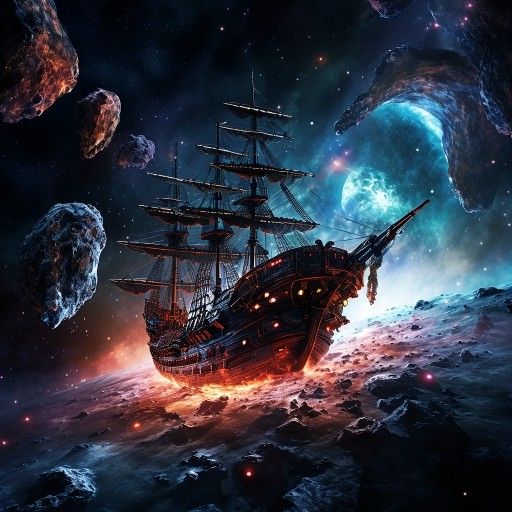 Barco pirata navegando por el espacio