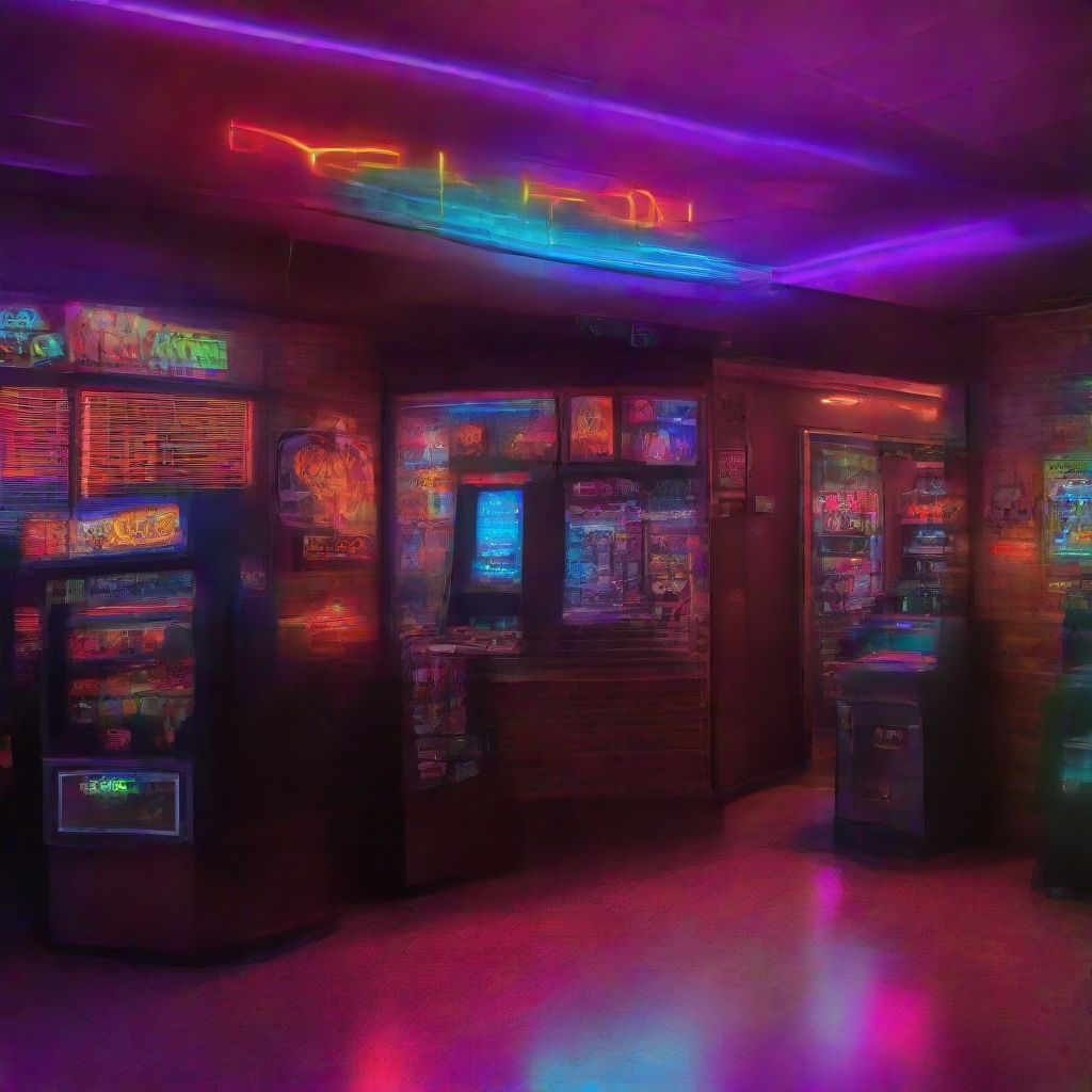 Sala de recreativos con máquinas retro y luces de neón