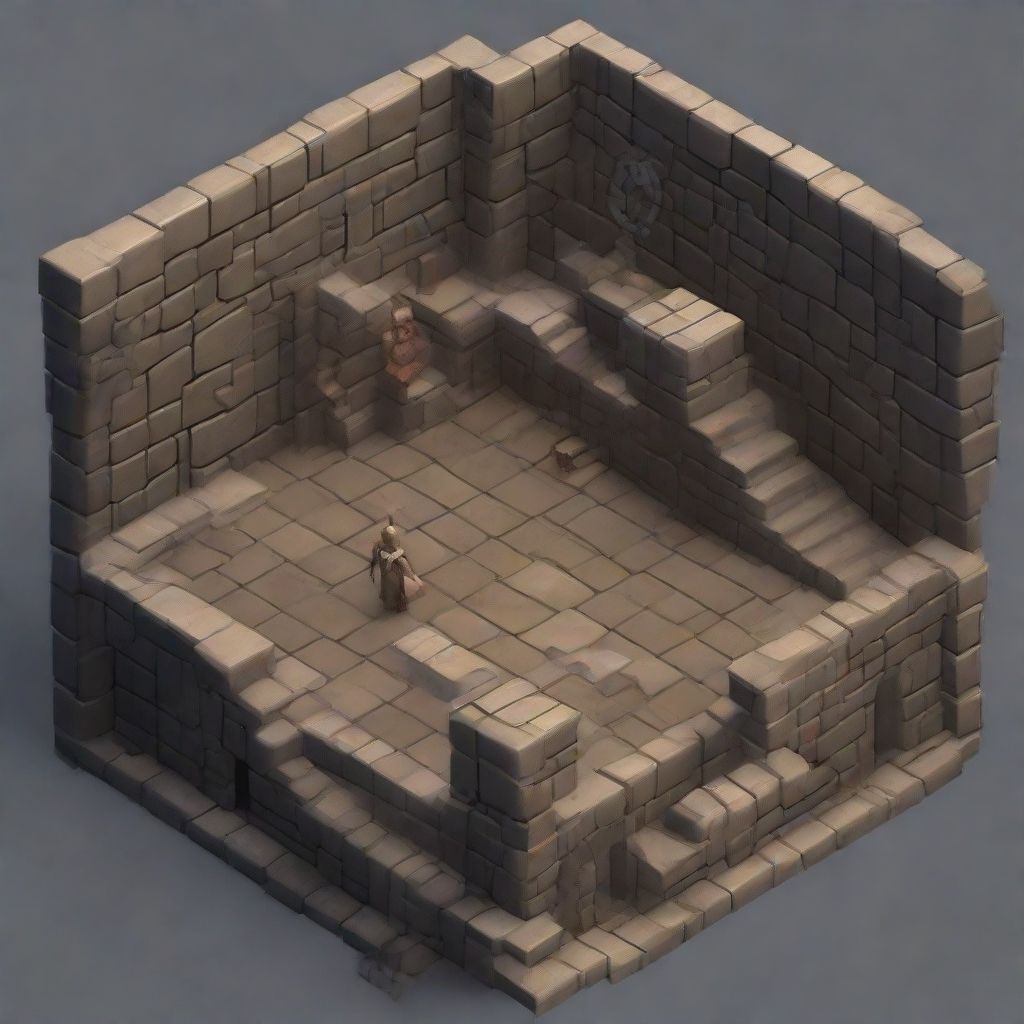 Interior de una estancia de un castillo con aspecto de videojuego 3D en vista isométrica