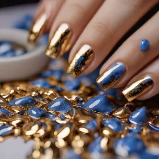 Manos de mujer con manicura de uñas de color dorado