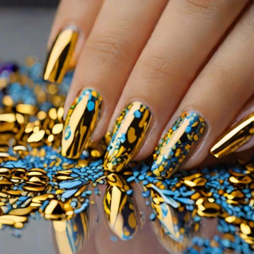 Manos de mujer con manicura de uñas de color dorado